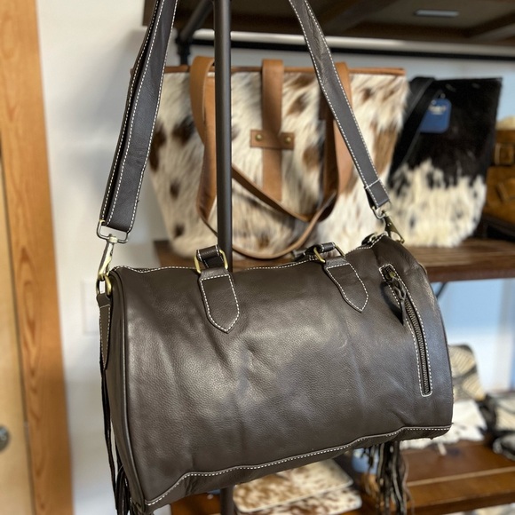 Unique New Western Genuine Embossed Leather Cowhide Fringe Tassel Bag Crossbody - Picture 7 of 12